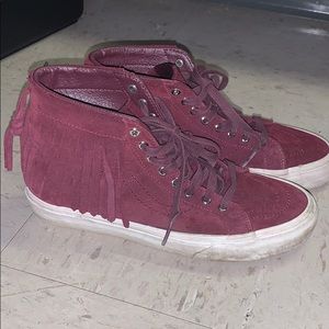 Maroon fringe high top vans